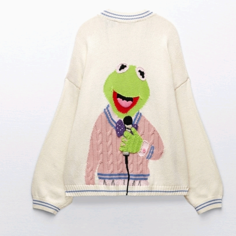 Zara Kermit Muppets Cardigan Sweater NEW Size S